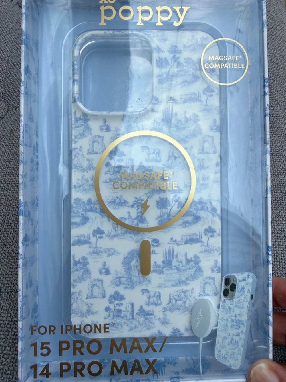 poppy Blue Toile MagSafe-Compatible iPhone Case for 15 Pro Max / 14 Pro Max